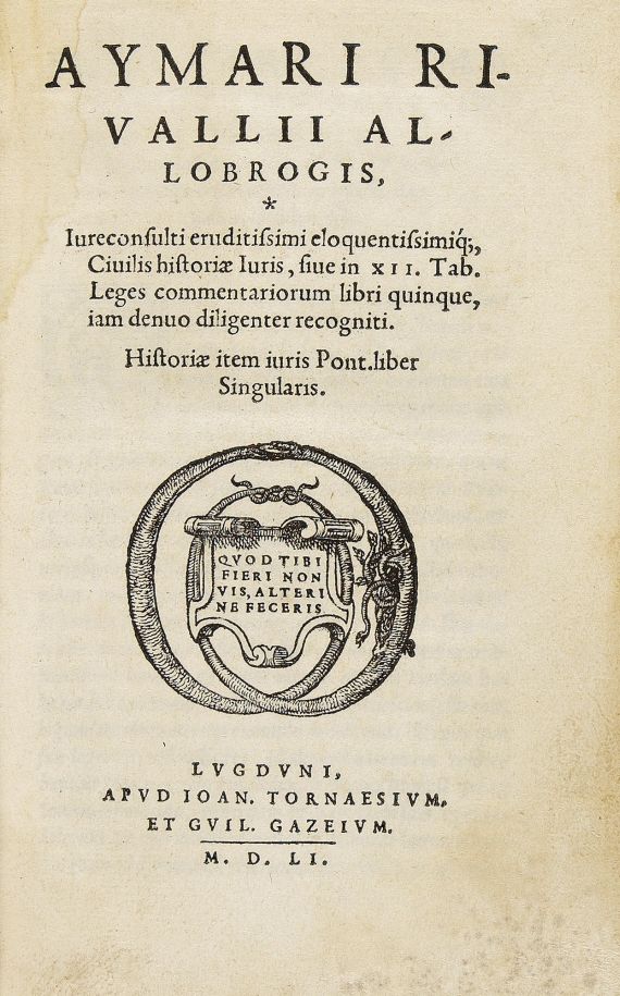 Aymarus Rivallius - Civilis historiae iuris. 1551.