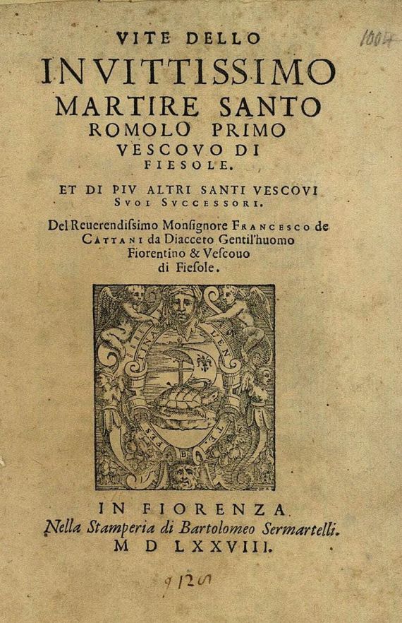 Francesco de Cattani da Diacceto - Vite Santo Romolo. 1578.
