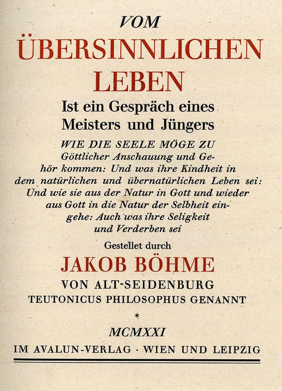   - Böhme, J., Vom übersinnlichen Leben. 1921