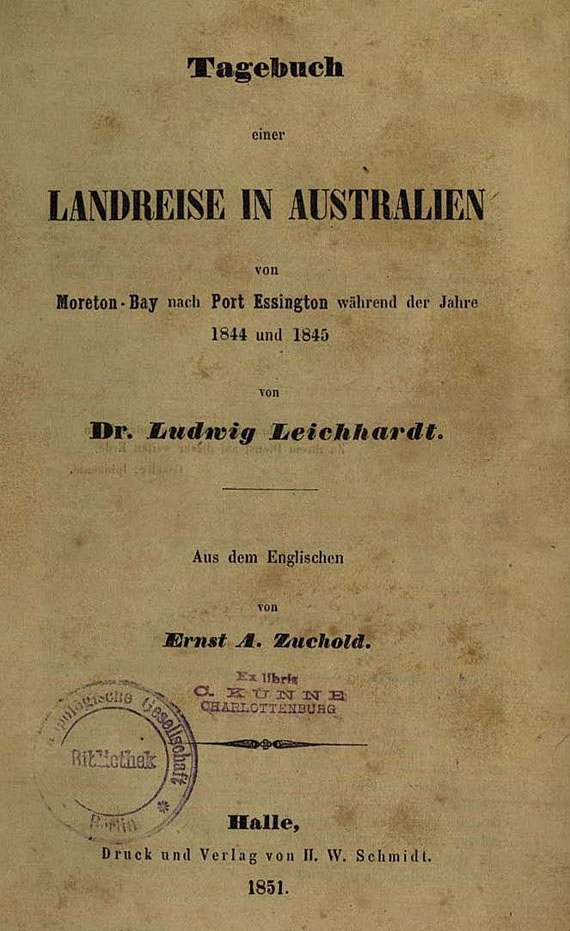Ludwig Leichhardt - Tagebuch Landreise Australien, 1851