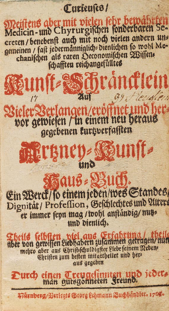 Curieuses Kunst-Schräncklein - Kunst-Schräncklein. 1705