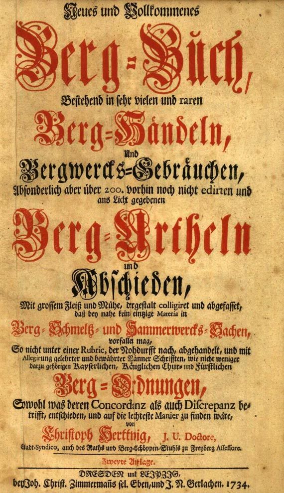 Christoph Herttwig - Neues und Vollkommenes Berg-Buch, 1734