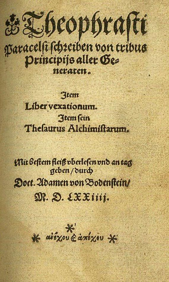 Philippus Theophrastus Paracelsus - Principiis aller Generaten, 1574