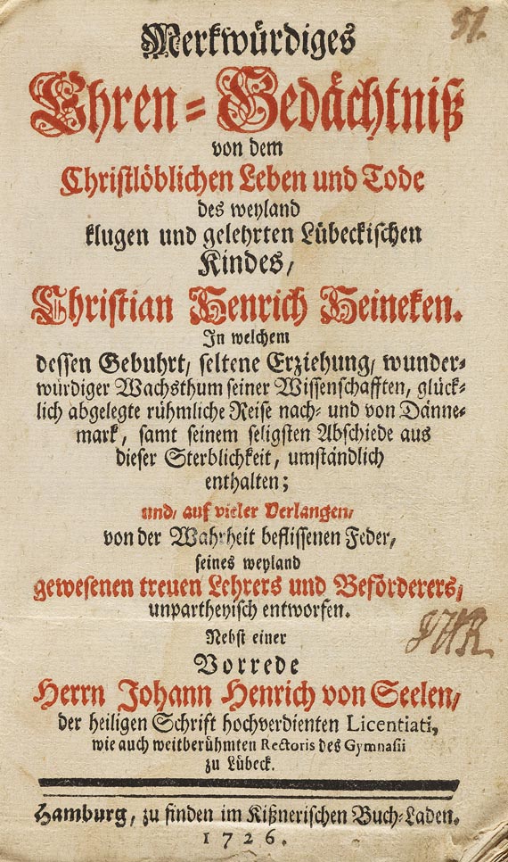 Schöneich, C. von - Merkwürdiges Ehren-Gedächtnis. 1726