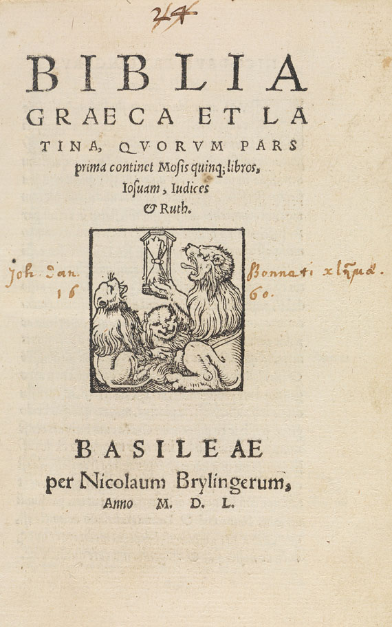   - Biblia graeca et latina. 4 Bde. 1550. - 
