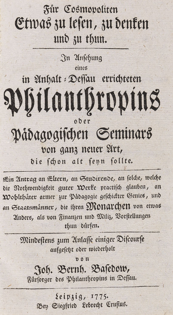 Johann Bernhard Basedow - Für Cosmopoliten. 1775