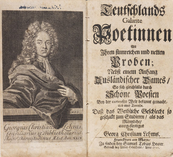 Georg Christian Lehms - Teutschland galante Poetinnen. 2 Bde. 1714/15.