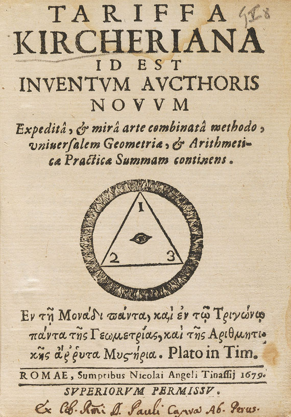 Athanasius Kircher - Tariffa Kicheriana. 2 Bde., 1679.