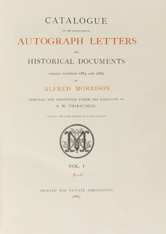 Alfred Morisson - Collection of Autograph Letters. 6 Bde., 1883ff. - 