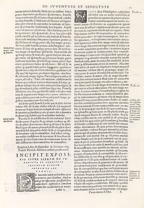  Aristoteles - De natura animalium. 1498. - Vorgebunden: Parva naturalia. - 
