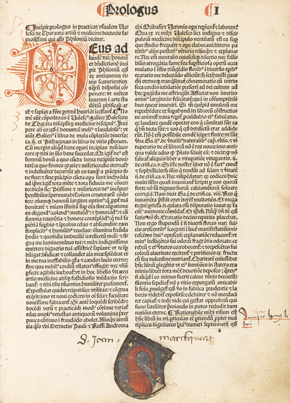 Valascus de Taranta - Practica, quae alias Philonium dicitur. 1501 - Dabei: Perottus, Rudimenta (Fragment)