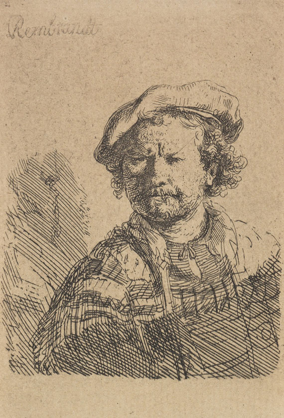 Rembrandt van Rijn - Selbstbildnis mit flacher Kappe