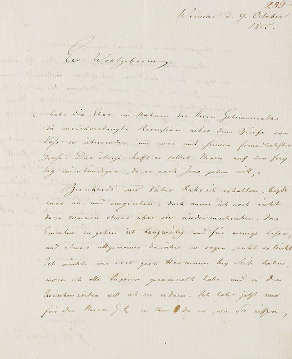 Friedrich Wilhelm Riemer - Brief an Eichstädt, 2 S.