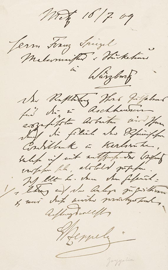 Ferdinand von Zeppelin - Brief an Franz Spiegel