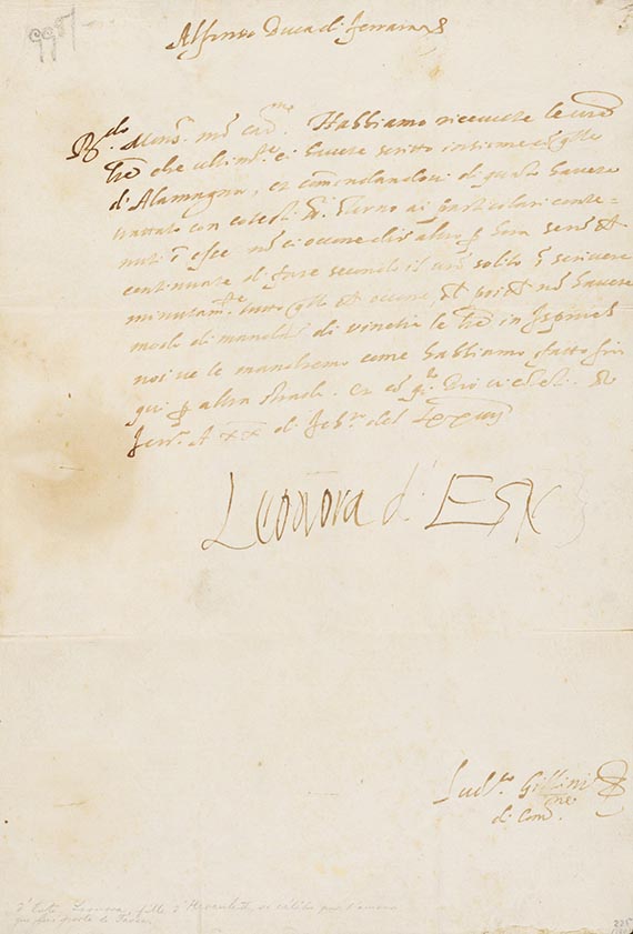 Eleonora de Este - Brief an Monsignore Ariosti