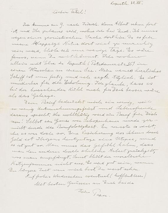 Albert Einstein - Eigh. Brief m. U. an den Sohn Eduard