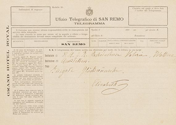  Elisabeth von Österreich - Telegramm aus St. Remo
